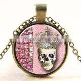 XP-TGN-S-129 Latest Silver Pendant Vintage Meaningful Skull Dome Cabochon Necklace For Gift Women Men Child