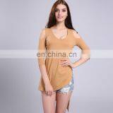 Women Off The Shoulder Long T-Shirt Wholesale Design Irregular Hem Blank T-Shirt thumbnail-6