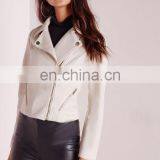 Fashion Women Faux Suede Neoprene Biker Jacket Nude thumbnail-5