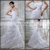 Flowing Strapless A-line Long Train Beads Pleats Satin Real Sample Wedding Dresses Pictures thumbnail-1