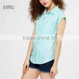 Blue Grid Cotton Women Shirt thumbnail-2