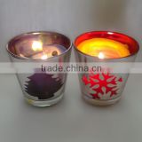 Handmade electroplating tree and snowflake silver outside inner black and red glass candle holder