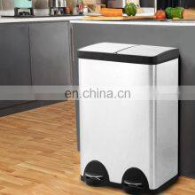 Popular Kitchen 2 in 1 Recycle Bins Garbage Bin Recycling Stainless Steel 40l 60l Home Recycle Waste Bins