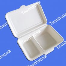 1000ml double grid lunch box 9 * 6 degradable environmental protection lunch box take out pulp bagasse lunch box disposable lunch box single double grid salad box