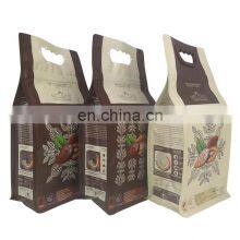 Recyclable Flat Bottom Food Packaging Ziplock Coffee Tea Bag 1kg Aluminum Foil Dried Cacao Beans Packing Bag With Plastic Handle