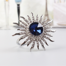 Sparkling Blue Artificial Crystal Diamond Sun Flower Rhinestones Napkin Rings Holders thumbnail-2