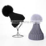Wholesale Fashion Ladies Printed Real Fur Detachable Pom Pom Beanie Cap thumbnail-4