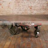 Cast Iron Coffee Table , India Iron Coffee Table , vintage wheels cart coffee table