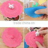 food grade soft silicone strong adsorbability universal cup lids with animal