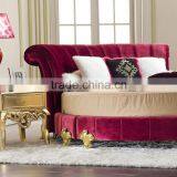 Hotel Bedroom Furniture Fabric Round Bed Glod Leaf Classic Solid Wood Legs DHR01 thumbnail-2