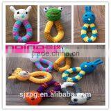 Crochet baby rattle soft toy, Eco-friendly hand knitted animal rattle toy