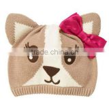 2013 high quality cute animal dog knitted hat with red bow