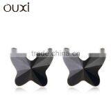 OUXI Fashion black crystal butterfly stud earrings made with crystal 20687