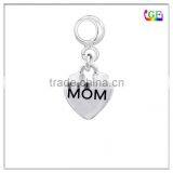 Zinc alloy heart mom dangle mother bead in silver plated