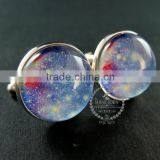 20mm Silver Plated Blue Galaxy Universe Art Collage Round Glass Cabochon Fashion Cufflinks Wedding Cuff Link Gift 6600057 thumbnail-2