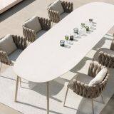 Dining Table And Chair Aluminum Frame10mm Tempered Glass 5CM Axversionn Cushion Rope Weave