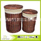 Round Wicker Laundry Basket With Lid and Linen Liner,Pack of 2 thumbnail-1