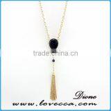 Tassel Teardrop Gemstone Gold Druzy Pendant Necklace thumbnail-1
