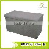 Grey Rectangle Polyester Linen Foldable Shoes Storage Ottoman thumbnail-1