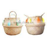 Pompom and Tassel Belly Seagrass Basket thumbnail-3