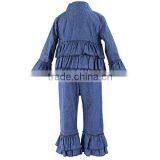 Spring Girls Fashion Denim Jeans Outwear Jacket Ruffle Overcoat Suit Pant Coat Children thumbnail-4