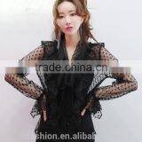 2017 Fashion Mesh Top With Long Sleeve and Ruffle thumbnail-2