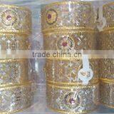 Broad Hand Carved 2 Tone Gold Plated BRACELET BANGLE KADA , Dancing Stone thumbnail-1