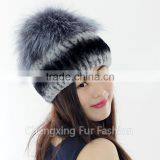 CX-C-244C Ladies Fashion In Stock Hats Rex Rabbit Fur And Sliver Fox Fur Hat Cap thumbnail-2