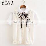 Hot Selling School Uniform Girl Embroidery V-neck Knit Vest Sweater thumbnail-2