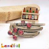 8.5cm Bronze Embossed Pattern Crystal Bead Lotus Metal Purse Clutch Frame thumbnail-4