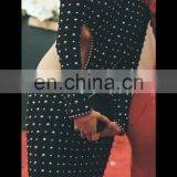 Autumn Winter Black Long Sleeves High Neck Luxury Diamond Women Dress Waist Hollow Out Maxi Dress thumbnail-2