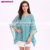 Guangzhou Manufacturer Black Tassel Trim Poncho Blouse
