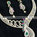 Much More Heart Beated Multi- Color Gold Plated American Diamond Necklace Earrings Set thumbnail-2