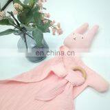 Rabbit Teething Rings Wooden Baby Lovey Comforter Toy Organic thumbnail-2