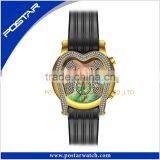 Heart-Shaped High Quality 3 Sub-Dial Stainless Steel Watch With Silicone Strap thumbnail-3