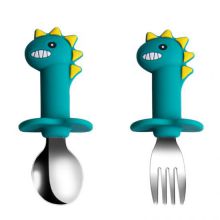 Silicone baby small spoon and fork with dinosaur shape