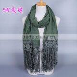 New Design Korea Women Fashion Cotton Plain Lace Scarf thumbnail-5