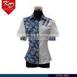 latest unique design new model shirts printed flower short sleeve white shirts for women