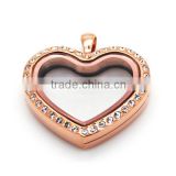 316L stainless steel heart shaped glass locket pendant with crystal stones