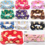 adjustable elastic headbands with bow -knitted bow headwraps wholesale -gold polka-dots rabbit ear headband