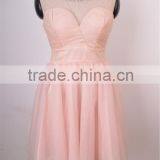 Sleeveless Cute Gril Pink Party Evening Dress Mesh Fabric With Beading 2016 Garment Factory thumbnail-1