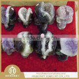 Natural Amethyst Quartz Crystal Agate Geode Human Skull Head Carving Best Gift for Christmas thumbnail-1