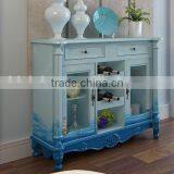 Mediterranean Style Sideboard, Sailing Boat Handpainting Dining Room Cupboard, Wooden Double Door Kitchen Cabinet (BF01-X1150) thumbnail-4