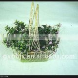 Rectangle wire decorative with green pearl indoor flower hanging basket