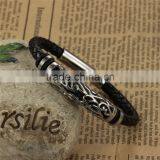 Fashion Mens Jewelry Customrized Logo Stainless Steel Beads Leather Bracelet thumbnail-2