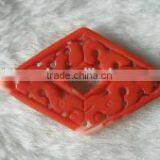 Wholesale 20-35mm Rhombus Light Red Flower Carved Natural Coral Pendant thumbnail-1