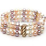Colorful 5-6mm Three Rows Freshwater Bracelet Pearls Price thumbnail-1