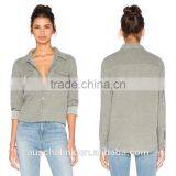New Style Autumn Women Army Olive Grey Twill Shirt Factory Price thumbnail-5