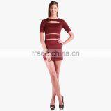 Wine Colored Solid Bodycon Dress For Ladies thumbnail-4