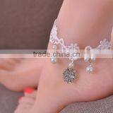 2015 White Handmade Braided Lace Anklet, Imitation Pearl Charms Anklets, Strass Crystal p Footwear Jewelry thumbnail-1